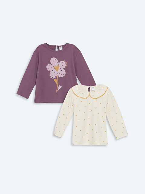LCW Kids Bisiklet Yaka Çiçekli Kız Çocuk Bluz 2'li - W4JH60Z1-LRA