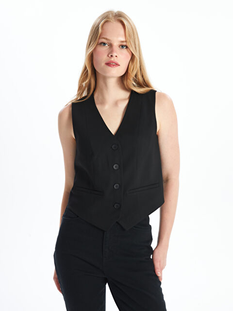 LCW Vision Kadın V Yaka Düz Klasik Yelek - W4JH72Z8-CVL