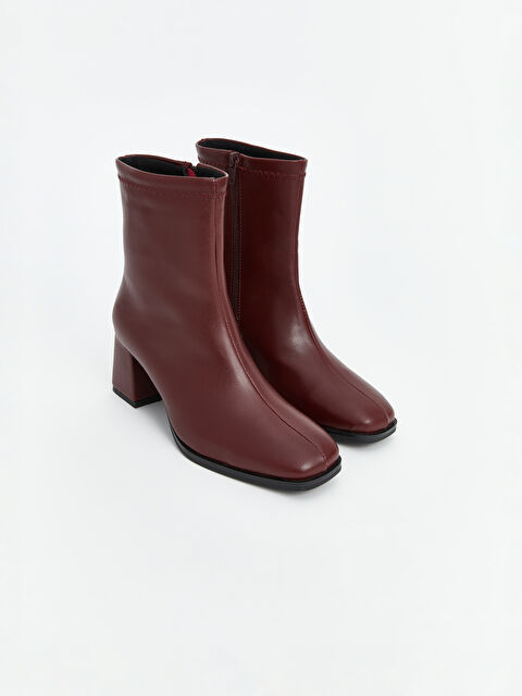 LCW STEPS Deri Görünümlü Fermuarlı Kadın Topuklu Bot - W4JI87Z8-CTM