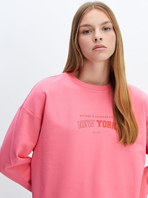 LC WAIKIKI Bisiklet Yaka Baskılı Oversize Kadın Kalın Sweatshirt Tunik - W4JJ35Z8-RX2