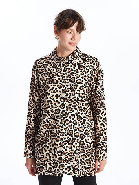 LCWAIKIKI Classic Leopar Desenli Oversize Kadın Gömlek - W4JK39Z8-LQJ