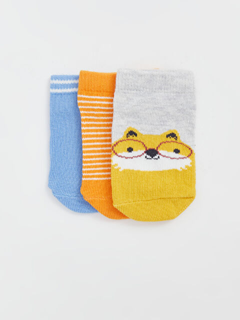 LCW baby Baskılı Erkek Bebek Patik Çorap 3'lü - W4JK53Z1-D5H