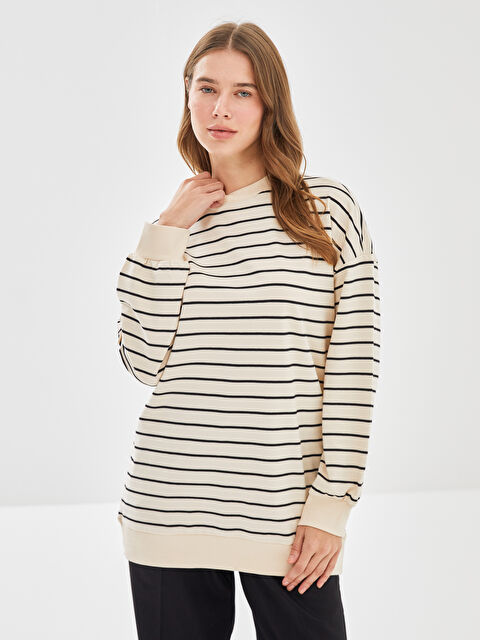 LC WAIKIKI Çizgili Oversize Kadın Sweatshirt Tunik - W4JL11Z8-LEG