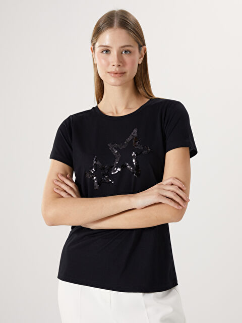 LCWAIKIKI Basic Bisiklet Yaka İşlemeli Kısa Kollu Kadın Bluz - W4JL95Z8-CVL