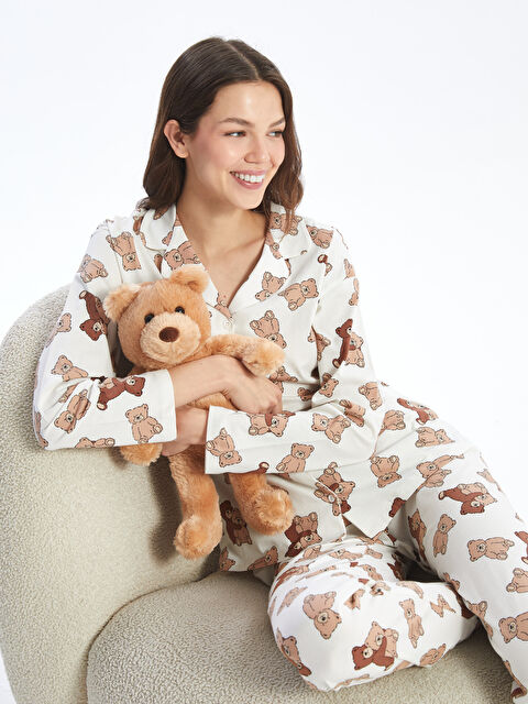 LCW Young Gömlek Yaka Desenli Kadın Pijama Takımı - W4JM30Z8-LRA