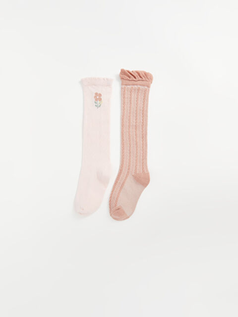 LCW baby Desenli Kız Bebek Diz Altı Çorap 2'li - W4JM81Z1-JM1