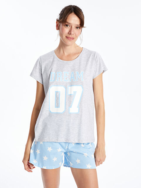 LCW DREAM Bisiklet Yaka Baskılı Kadın Şortlu Pijama Takımı - W4JM94Z8-LQK