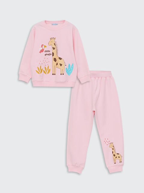 Myhanne Bisiklet Yaka Baskılı Kız Bebek Sweatshirt ve Eşofman Alt 2'li Takım - W4JN82Z1-FSX