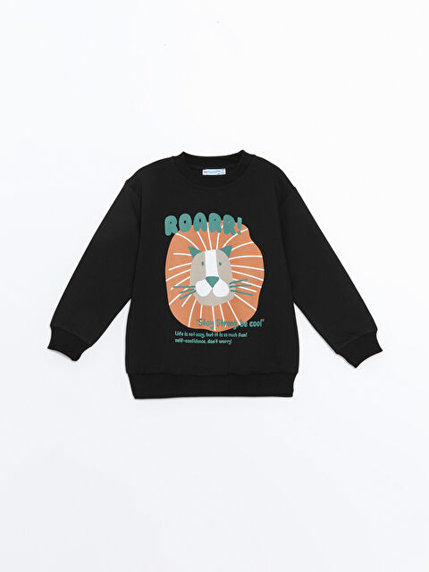 Myhanne Bisiklet Yaka Baskılı Erkek Bebek Sweatshirt - W4JO09Z1-HEG