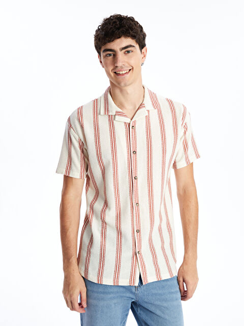 XSIDE Slim Fit Kısa Kollu Çizgili Erkek Gömlek - W4JO74Z8-E48