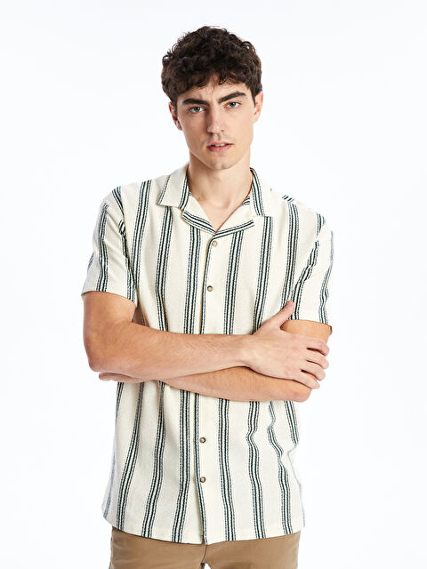 XSIDE Slim Fit Kısa Kollu Çizgili Erkek Gömlek - W4JO74Z8-LFL