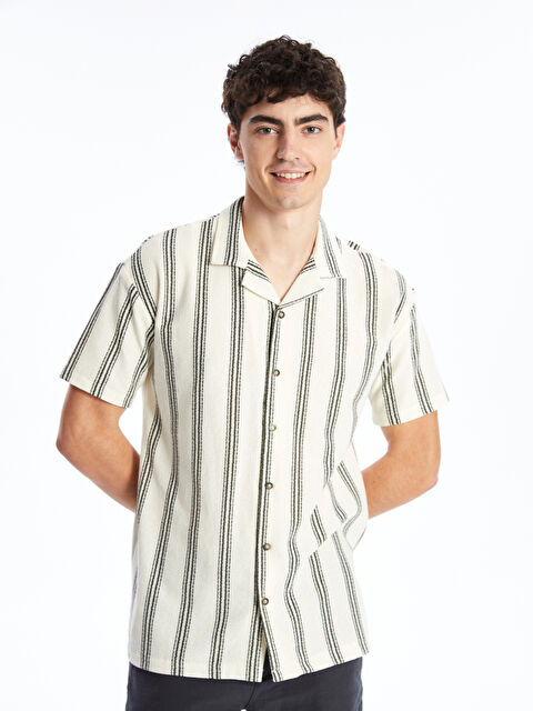 XSIDE Slim Fit Kısa Kollu Çizgili Erkek Gömlek - W4JO74Z8-LFT