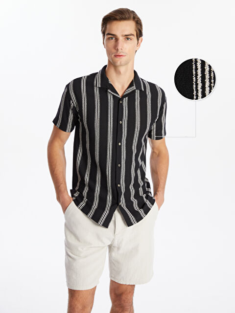 XSIDE Slim Fit Kısa Kollu Çizgili Erkek Gömlek - W4JO74Z8-LJX
