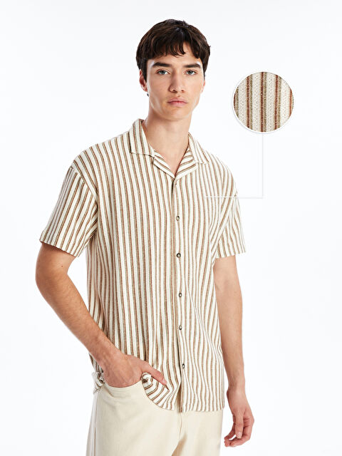 XSIDE Slim Fit Kısa Kollu Çizgili Erkek Gömlek - W4JO75Z8-LEW