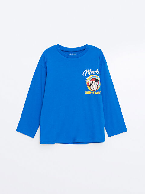 LCW Kids Bisiklet Yaka Uzun Kollu Nostaljik Maymun Baskılı Erkek Bebek Tişört - W4JP00Z1-HFU