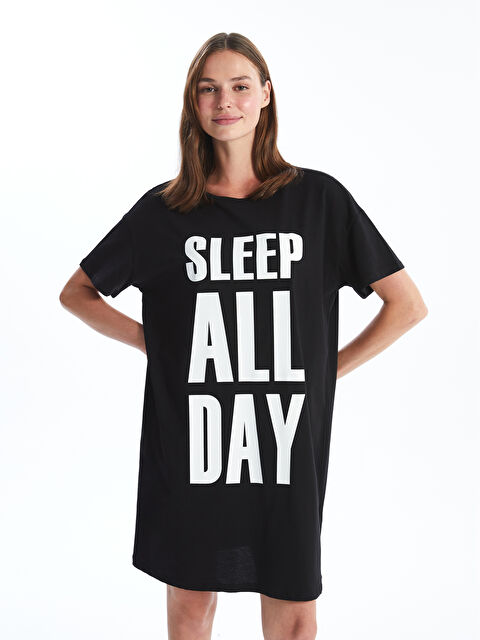 LCW Young Bisiklet Yaka Baskılı Kadın Gecelik - W4JP12Z8-CVL