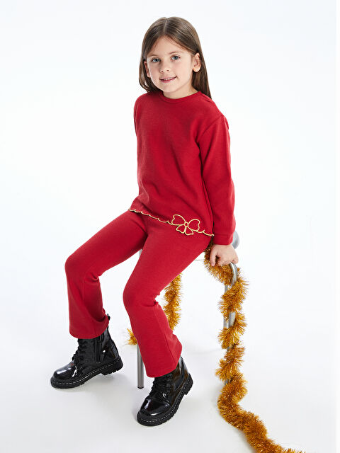 LCW Kids Yılbaşı Temalı Kız Çocuk Sweatshirt ve Tayt Pantolon 2'li Takım - W4JP51Z1-R3M