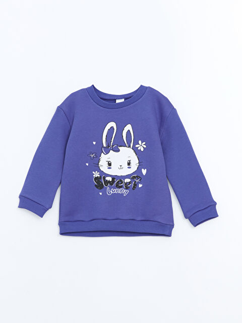 LCW Kids Bisiklet Yaka Baskılı Kalın Kız Çocuk Sweatshirt - W4JQ94Z1-VE0