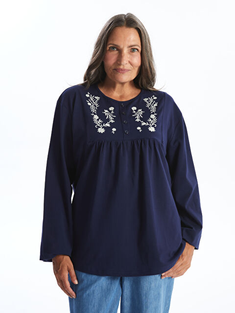 CALİMERA MODA Bisiklet Yaka İşlemeli Uzun Kollu Kadın Bluz - W4JR40Z8-HSF