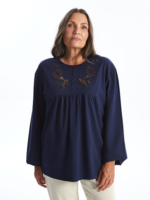 CALİMERA MODA Bisiklet Yaka Nakışlı Kadın Bluz - W4JR42Z8-HSF