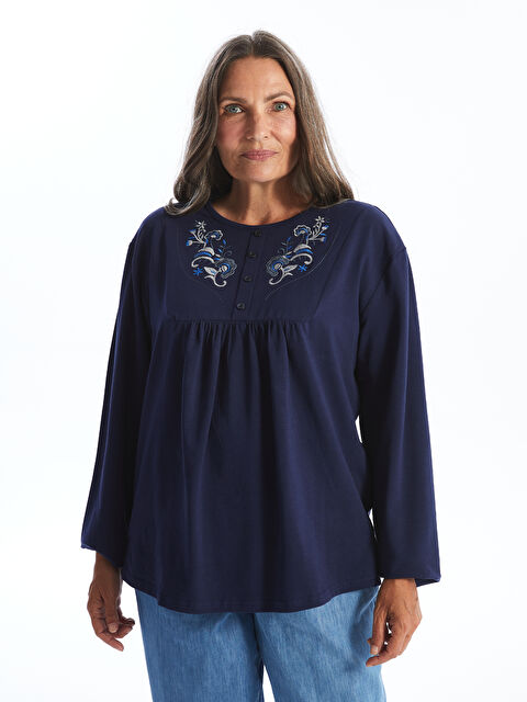 CALİMERA MODA Bisiklet Yaka İşlemeli Uzun Kollu Kadın Bluz - W4JR43Z8-HSF