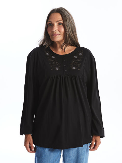 CALİMERA MODA Bisiklet Yaka İşlemeli Uzun Kollu Kadın Bluz - W4JR45Z8-HEG