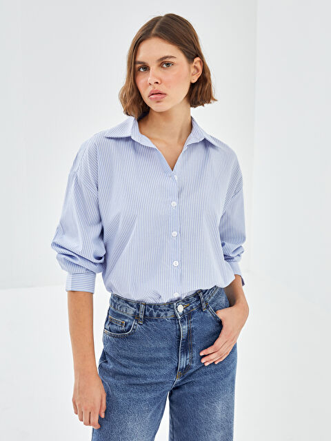 BLAİS Çizgili Oversize Kadın Gömlek - W4JS16Z8-LEN