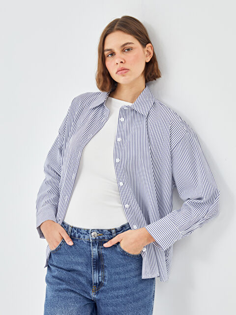 BLAİS Çizgili Oversize Kadın Gömlek - W4JS16Z8-LGS