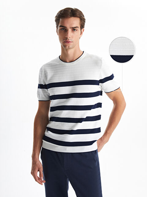 LCW Vision Bisiklet Yaka Kısa Kollu Çizgili Erkek Triko Kazak - W4JT17Z8-R9J