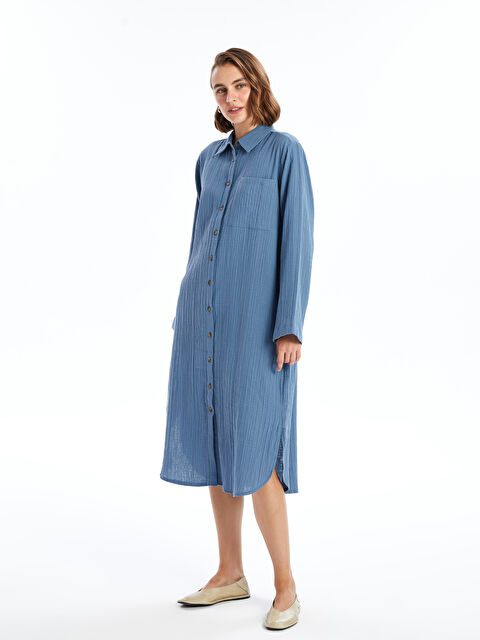 LCWAIKIKI Classic Düz Uzun Kollu Oversize Kadın Gömlek Elbise