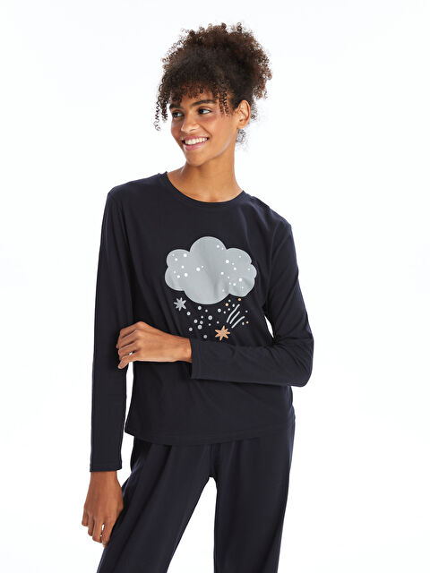 Path-y Bisiklet Yaka Baskılı Kadın Pijama Takımı - W4JY10Z8-HSF