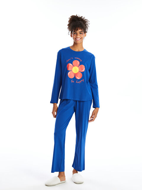 Path-y Bisiklet Yaka Baskılı Kadın Pijama Takımı - W4JY12Z8-DP7