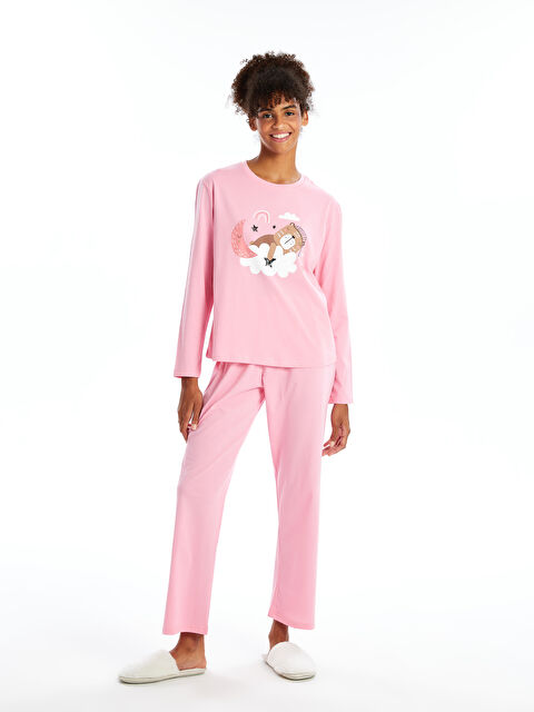 Path-y Bisiklet Yaka Baskılı Kadın Pijama Takımı - W4JY14Z8-FSX