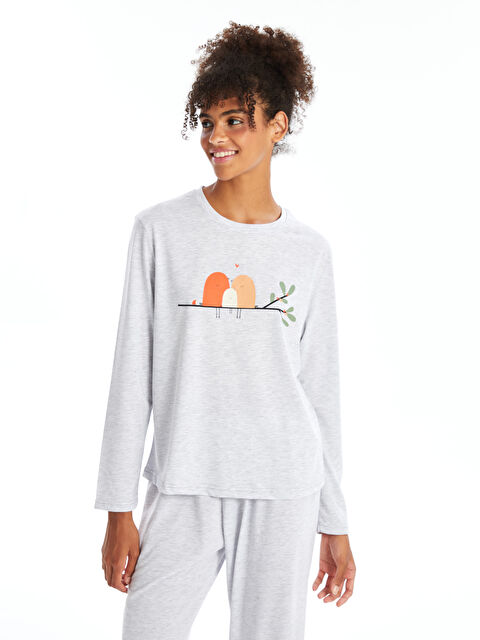 Path-y Bisiklet Yaka Baskılı Kadın Pijama Takımı - W4JY16Z8-DEK