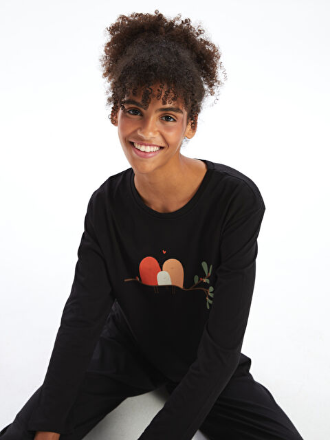 Path-y Bisiklet Yaka Baskılı Kadın Pijama Takımı - W4JY16Z8-HEG