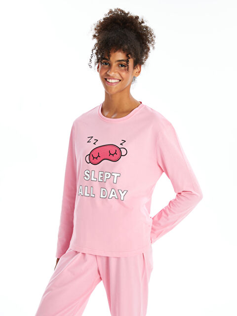 Path-y Bisiklet Yaka Baskılı Kadın Pijama Takımı - W4JY17Z8-FSX