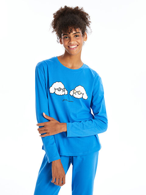 Path-y Bisiklet Yaka Baskılı Kadın Pijama Takımı - W4JY21Z8-GJY