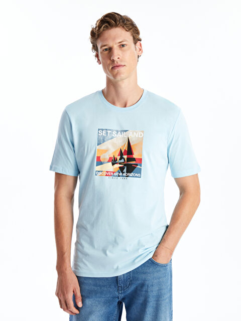 LCWAIKIKI Classic Bisiklet Yaka Kısa Kollu Baskılı Penye Erkek Tişört - W4JY32Z8-VYD