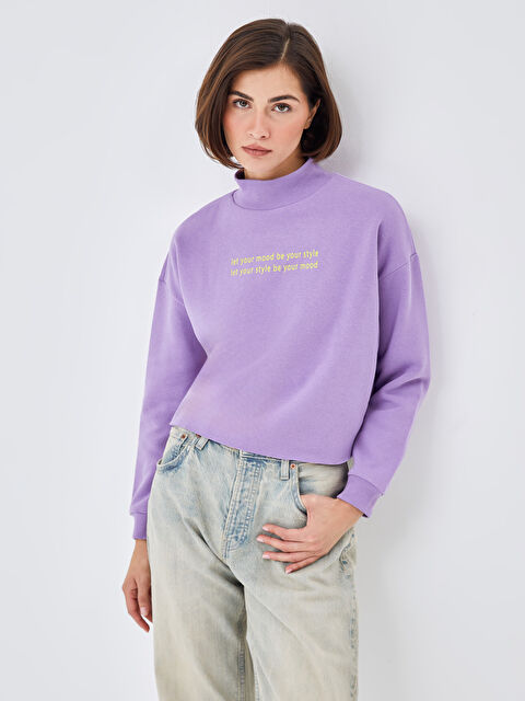 BLAİS Yarım Balıkçı Yaka Baskılı Oversize Kadın Kalın Sweatshirt - W4JY69Z8-YQN