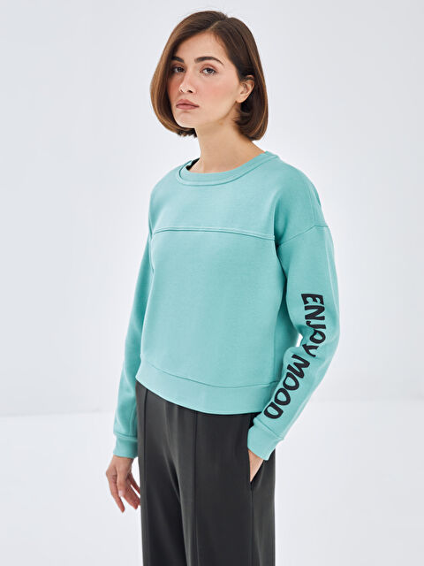 BLAİS Bisiklet Yaka Baskılı Kadın Kalın Sweatshirt - W4JY70Z8-TPT