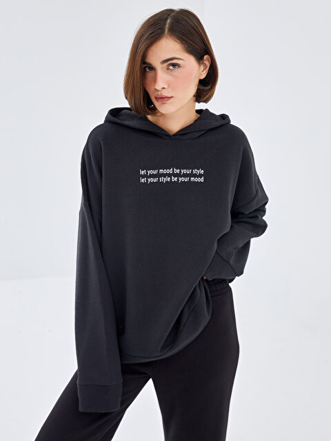 BLAİS Baskılı Oversize Kadın Kalın Hoodie - W4JY73Z8-CVL