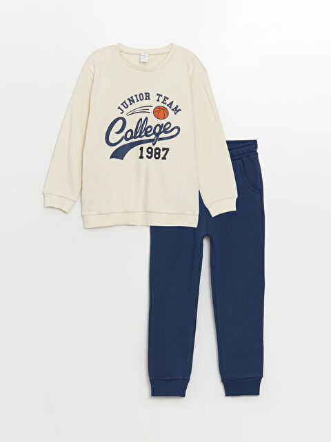 LCW Kids Bisiklet Yaka Baskılı Erkek Bebek Sweatshirt ve Eşofman Alt 2'li Takım - W4K002Z1-QVK