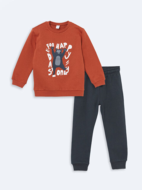 LCW Kids Bisiklet Yaka Baskılı Erkek Çocuk Sweatshirt ve Eşofman Alt 2'li Takım - W4K005Z1-H5R