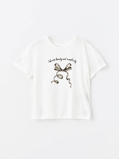 LCW Kids Bisiklet Yaka Baskılı Kısa Kollu Kız Çocuk Tişört - W4K041Z4-R9J