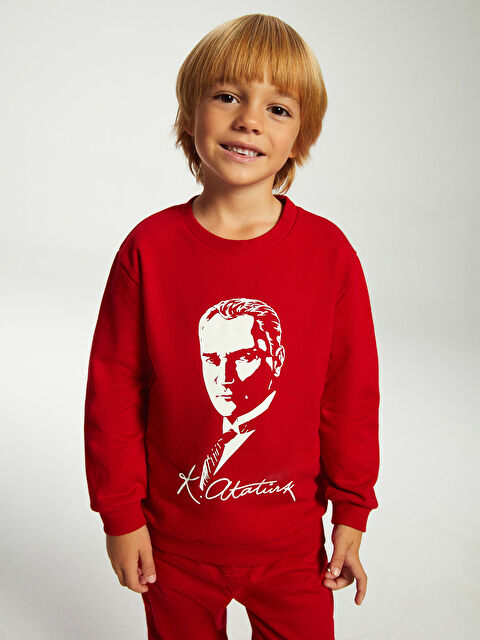 LCW Kids Bisiklet Yaka Atatürk Baskılı Erkek Bebek Sweatshirt - W4K064Z1-HJY