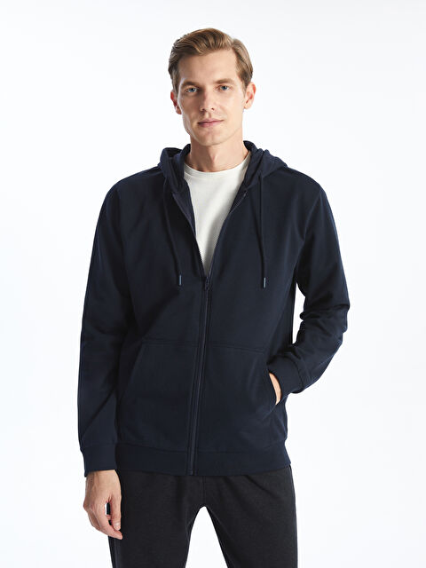 LCW ECO Kapüşonlu Uzun Kollu Erkek Fermuarlı Sweatshirt - W4K123Z8-CRP