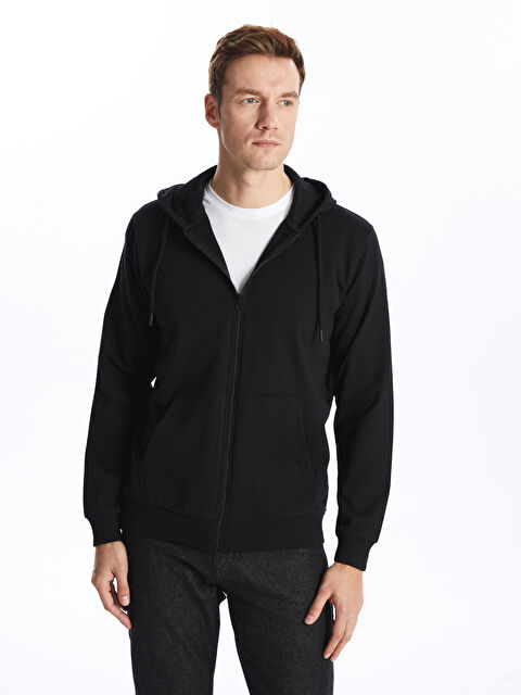 LCW ECO Kapüşonlu Uzun Kollu Erkek Fermuarlı Sweatshirt - W4K123Z8-CVL