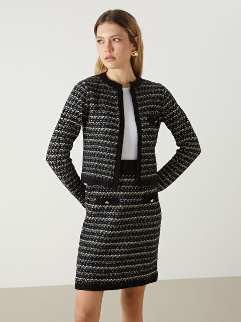 LCW Vision كارديجان تريكو منقوش برقبة دائرية للسيدات - W4K231Z8-MHS