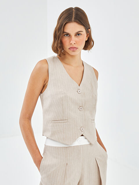 BLAİS V Yaka Çizgili Kadın Klasik Yelek - W4K255Z8-LJX