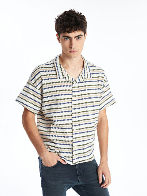 XSIDE Regular Fit Kısa Kollu Çizgili Erkek Gömlek - W4K266Z8-LGE